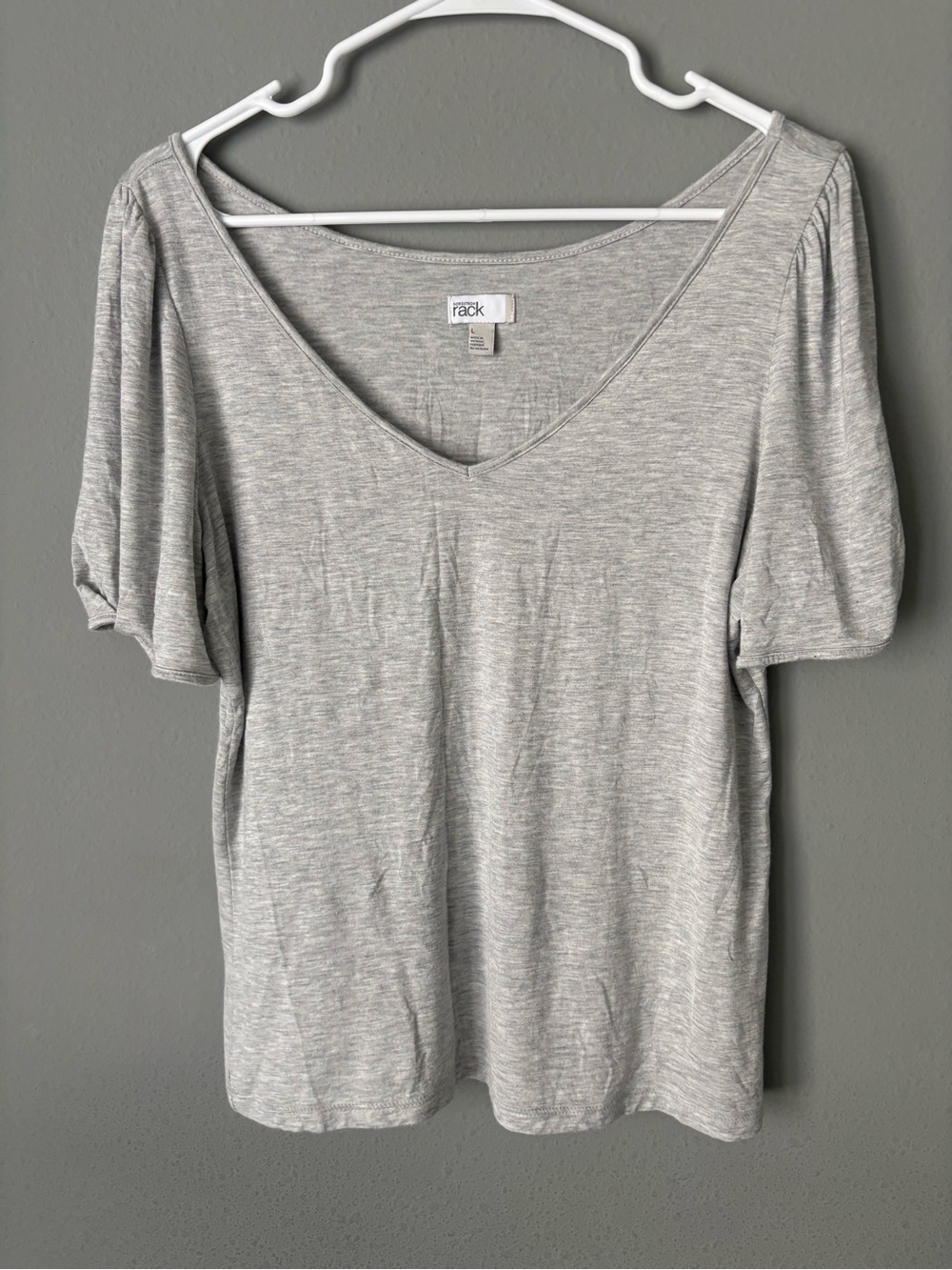 Nordstrom Rack Heather Grey V-Neck Puff Sleeve Top Size Large